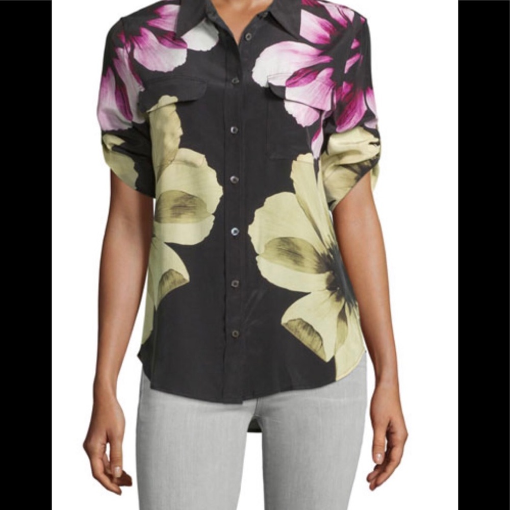 Equipment Floral 3/4 Sleeve Silk Button Down Shirt